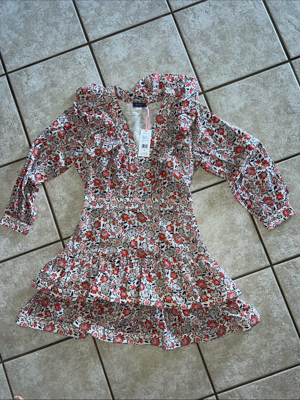 Vineyard Vines Pink & White Floral Ruffle Dress